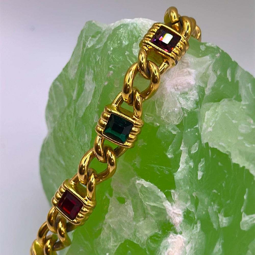 Vintage Swarovski multicolor gold plated chain link bracelet